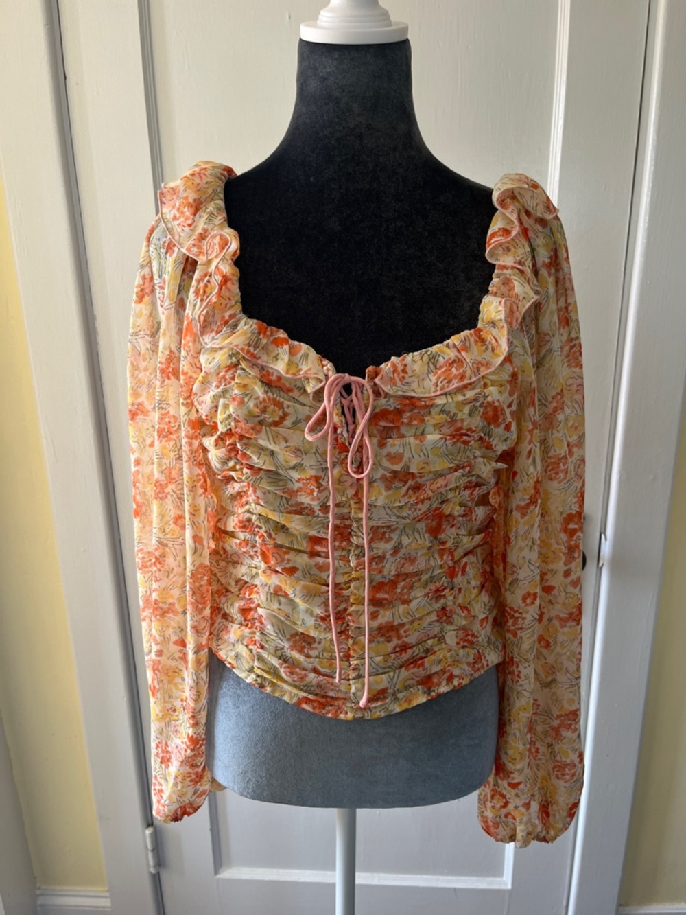 Free People Peach Floral Ruffle Top